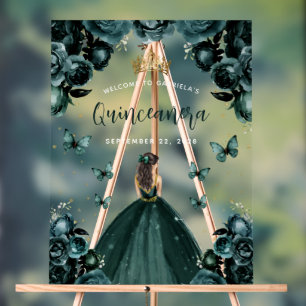 Willkommen zur smaragdgrünen floralen Quinceañera Acrylschild