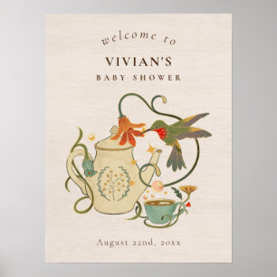 Willkommen zur Vintage-Teeparty-Baby-Shower Poster