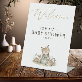 Willkommen zur Wald-Fuchs-Mädchen-Baby-Party Sockelschild