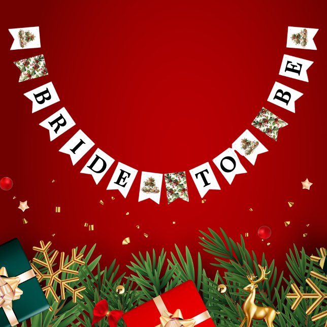 Willkommen zur Weihnachts-Teeparty zur Brautparty Wimpelkette (Christmas Bridal Shower Tea Party Welcome Bunting Flags)