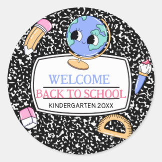 Willkommen zurück im Schulheft Runder Aufkleber