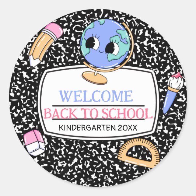 Willkommen zurück im Schulheft Runder Aufkleber (Vorderseite)