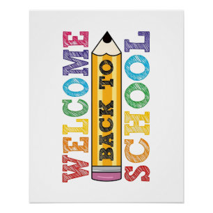 Willkommen zurück in der Schule – Bleistift-Illust Poster