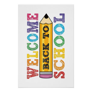 Willkommen zurück in der Schule – Bleistift-Illust Poster