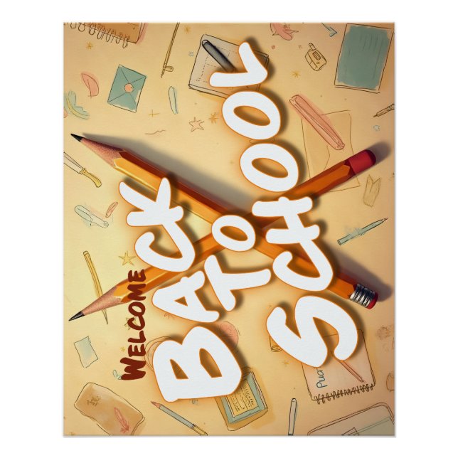 Willkommen zurück in der Schule – Bleistift-Kunstd Poster (Vorderseite)