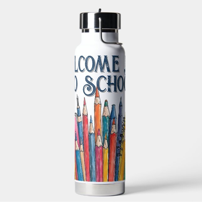 Willkommen zurück in der Schule – Bunter Start Trinkflasche (Links)
