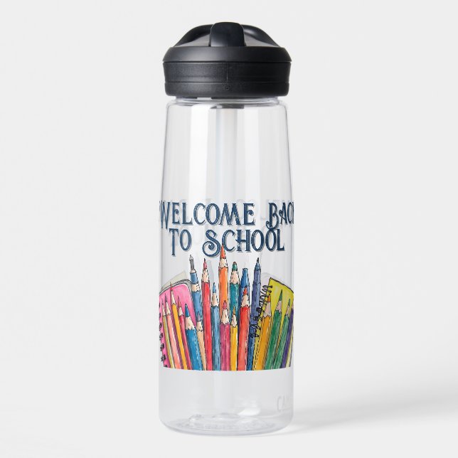 Willkommen zurück in der Schule – Bunter Start Trinkflasche (Vorne)