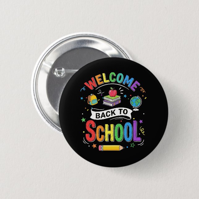 Willkommen zurück in der Schule Kinder Lehrer Erst Button (Vorne & Hinten)