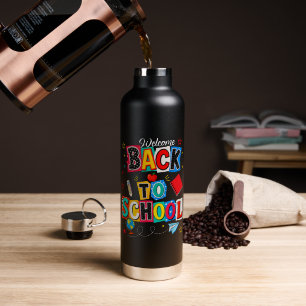 Willkommen zurück in der Schule Lehrer Glücklicher Trinkflasche