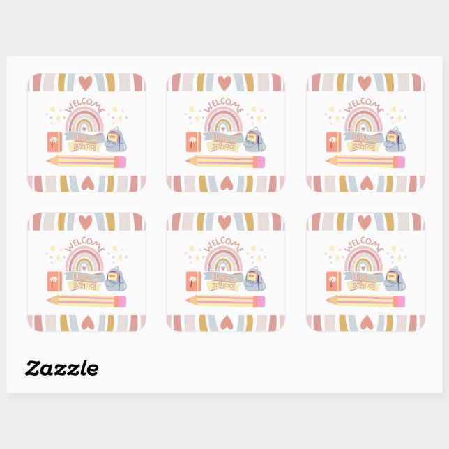 Willkommen zurück in der Schule Quadratischer Aufkleber (Blatt)