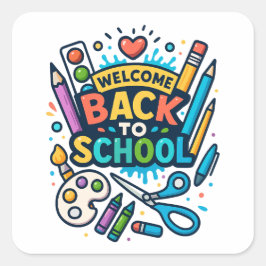 Willkommen zurück zu School Fun Art Design Quadratischer Aufkleber