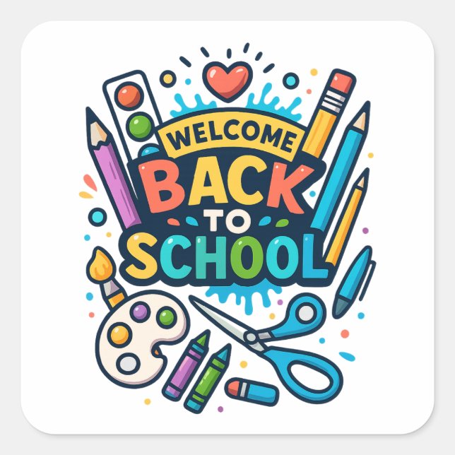 Willkommen zurück zu School Fun Art Design Quadratischer Aufkleber (Vorderseite)