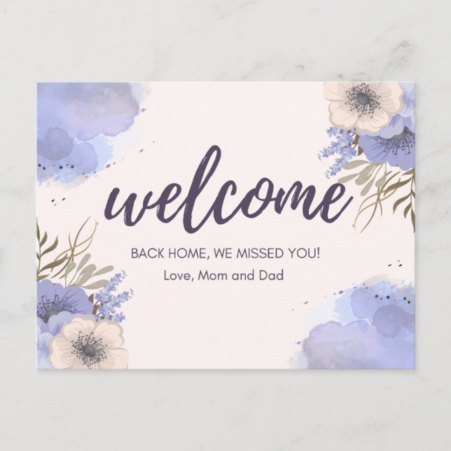 Willkommen zurück Zuhause Mama und Papa Postkarte (Vorderseite)