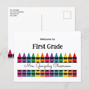 Willkommen zurück zum Rainbow Crayon in der Schule Feiertagspostkarte