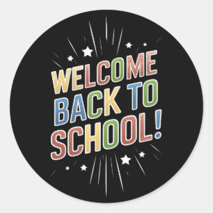 Willkommen zurück zum Schullehrer am ersten Schult Runder Aufkleber