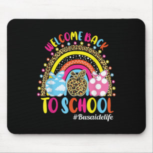 Willkommen zurück zur Regenbogen-Apfel-Schulbus-Hi Mousepad