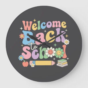 Willkommen zurück zur Schule Erster Schultag Lehre Große Wanduhr