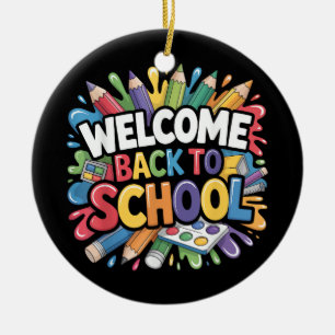 Willkommen zurück zur Schule Erster Schultag Lehre Keramik Ornament