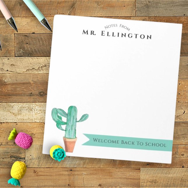 Willkommen zurück zur Schule gepflasterte Kakteen  Notizblock (note pad personalized sheets)