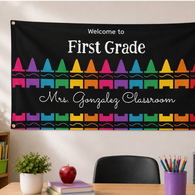 Willkommen zurück zur Schule Regenbogenstift  Banner (Welcome Back to School Rainbow Crayon Banner)