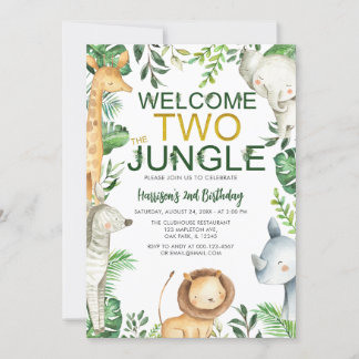 Willkommen Zwei Jungle Safari Tiere Geburtstag Einladung