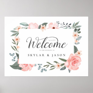 Willkommene Aquarellblume Rose & Foliale Poster