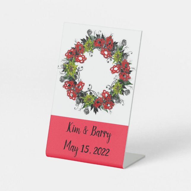 Willkommene Beschriftung Blume Blumenstrauß Kunst Sockelschild (Vorderseite)