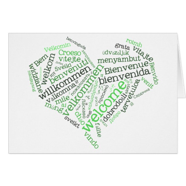 Willkommene Karte des Herz-(viele Sprachen) (Vorderseite (Horizontal))