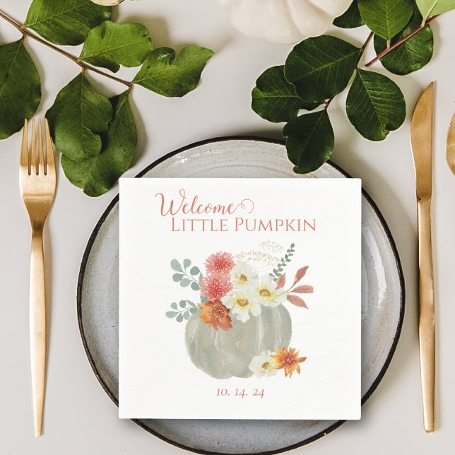 Willkommene kleine Pumpkin Wasserfarben Babydusche Serviette (Von Creator hochgeladen)