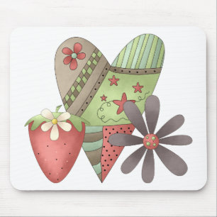 Willkommener Frühling · Herz, Erdbeere u. Blume Mousepad