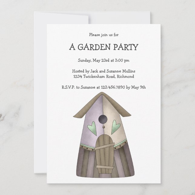 Willkommener Frühling · Lila Birdhouse Einladung (Vorderseite)