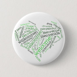 Willkommener Knopf des Herz-(viele Sprachen) Button