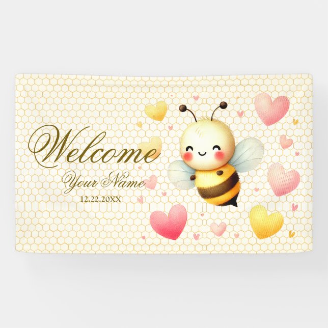 Willkommenes farbiges Happy Little Honey Bee Party Banner (Horizontal)