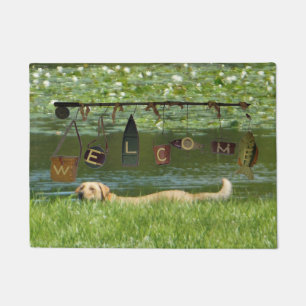 Willkommenes schwimmendes Labrador retriever Fußmatte