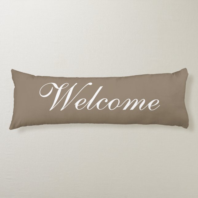 Willkommenes Skript-modernes beige Brown-weißes Seitenschläferkissen (Vorderseite)