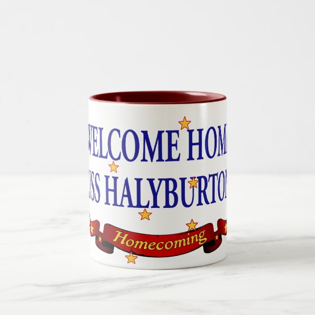 Willkommenes Zuhause USS Halyburton Zweifarbige Tasse (Mittel)
