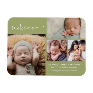 Willkommens-Baby-Fotocollage Sage-Geburtsanzeige Magnet