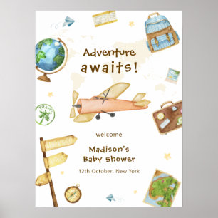 Willkommens-Baby-Party Rund um die Welt Flugzeug Poster