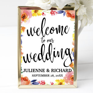 Willkommens-Blumen-Watercolor-Hochzeitsschild 8x10 Poster