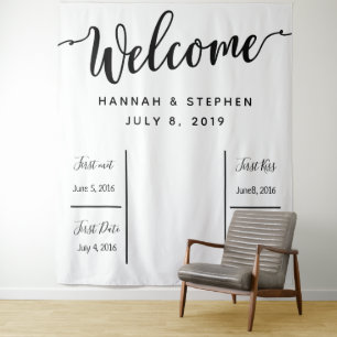 Willkommens-Hochzeits-Fotobooth-Hintergrundbanner Wandteppich