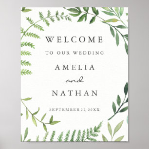 Willkommens-Hochzeitsschild Aquarell-Blattkranz Poster