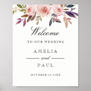 Willkommens-Hochzeitsschild Rosa Wasserfarbe Pfing Poster