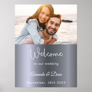 Willkommens-Hochzeitsschild silbernes Foto-Skript Poster