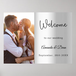 Willkommens-Hochzeitsschild silbernes Foto-Skript Poster