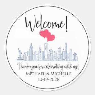 Willkommens-Hochzeitstasche Minimalist New York Ci Runder Aufkleber