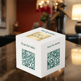 Willkommens-Logo-QR-Codes Elfenbein-Infotabelle Würfel