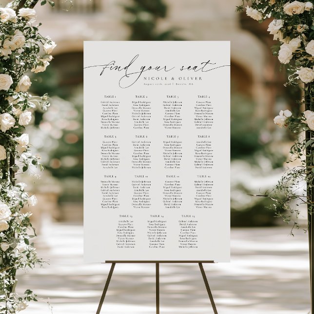 Willkommens-Sitzplan 15 Tische Moderne Schrift Poster (Modern Script 15 Tables Welcome Seating Chart, Seating Plan)