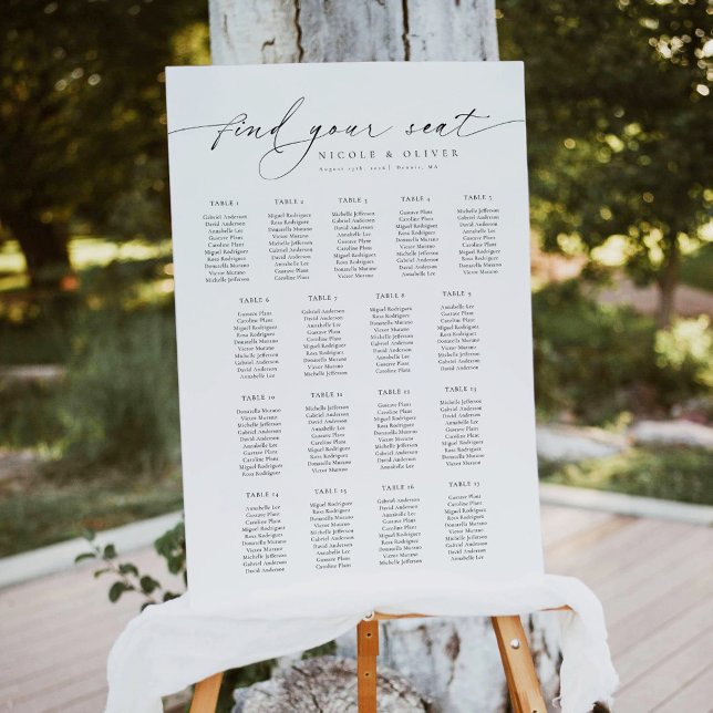Willkommens-Sitzplan 17 Tische Moderne Schrift Poster (Welcome Seating Chart 17 Tables Modern Script, Wedding Seating Plan)