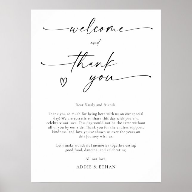 Willkommens- und Dankeschön-Hochzeitsschild Poster (Vorne)