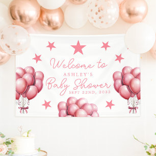 Willkommensbanner für Baby-Party mit rosa Ballons  Banner